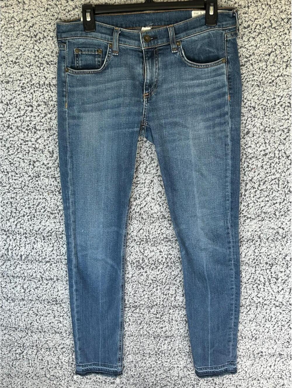 Rag & Bone Dre Jeans 27 Raw Hem Skinny Medium Wash Stretch Denim